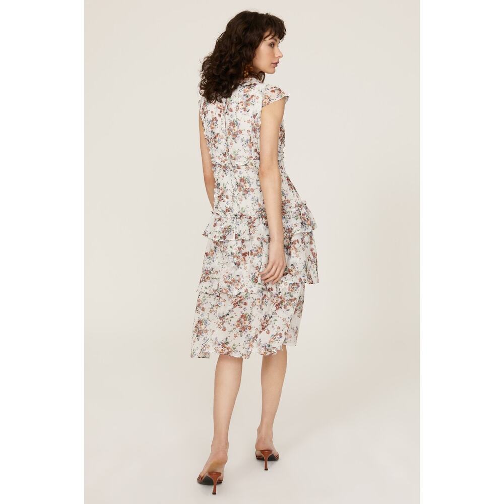 MARISSA WEBB Women's White Floral Ruffles Hourglass V-Neck Midi Dress Size 0 - Picture 2 of 15